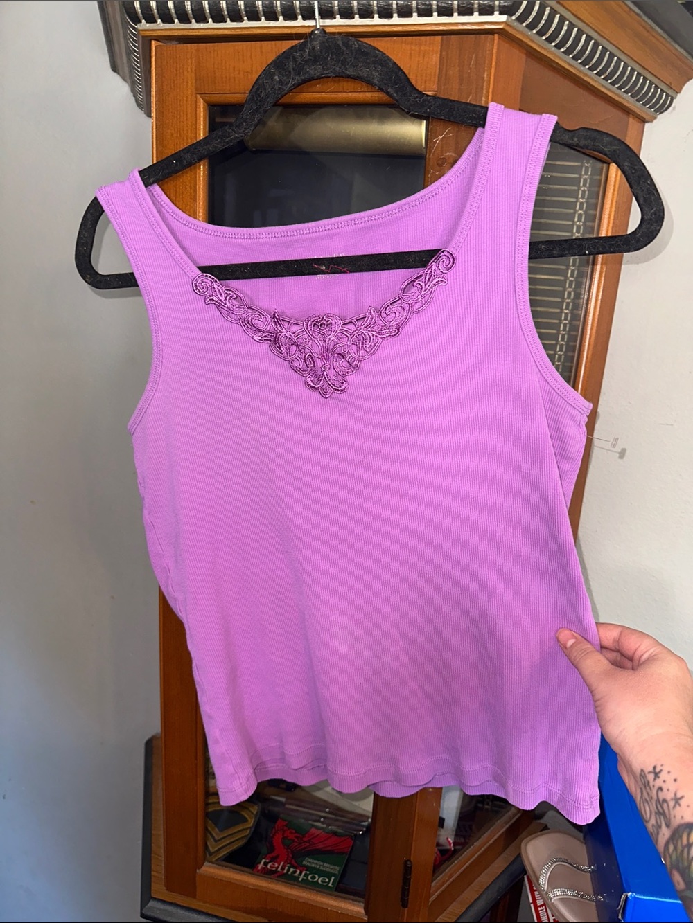 Saint John's Bay Active Lavender Ribbed Tank with Embroidered V Detail